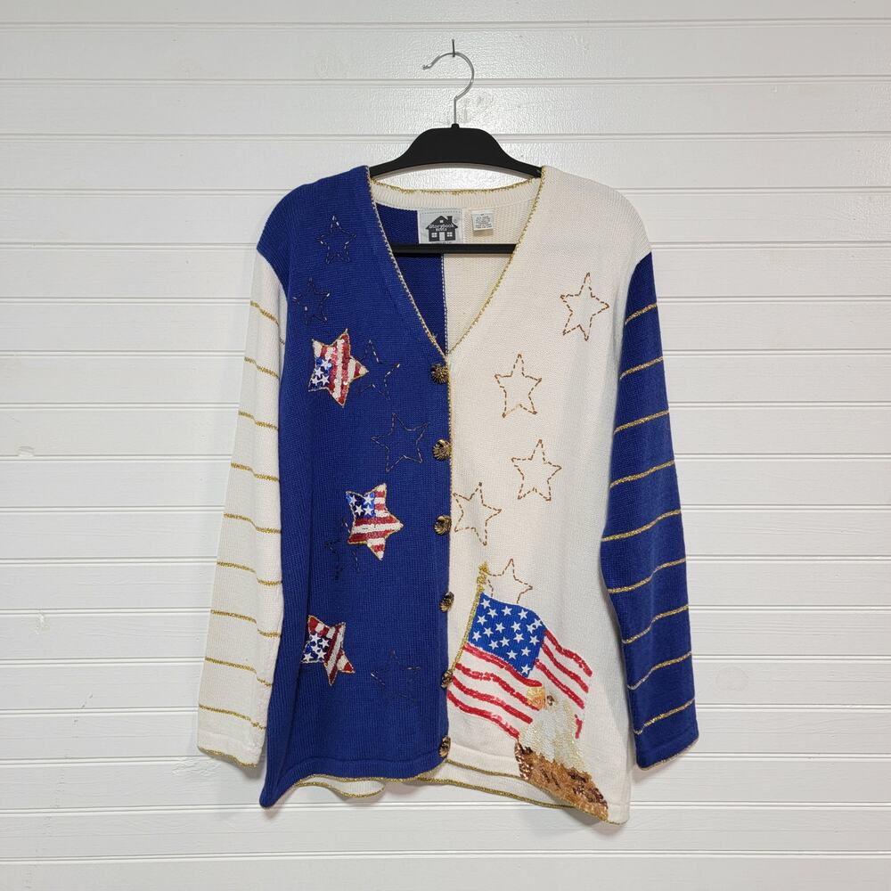 Storybook Knits Plus Size 1X Freedom Cardigan Sweater Eagle USA American Flag